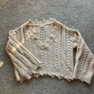 These Three Chunky Cable Knit Distressed Sweater